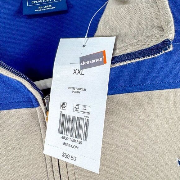 NEW Crown & Ivy 1/4 Zip Sweater Mens XXL Tan Blue Sweatshirt Outdoor NWT $60 - Picture 5 of 13